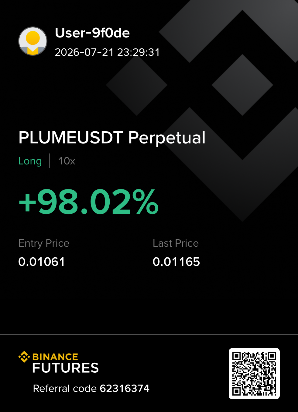 PLUMEUSDT long 수익 카드