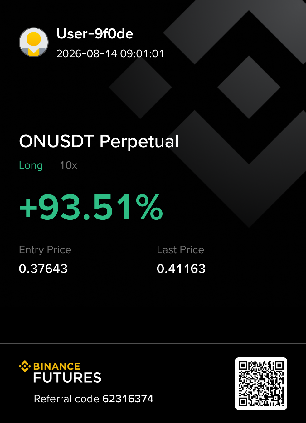 ONUSDT long 수익 카드