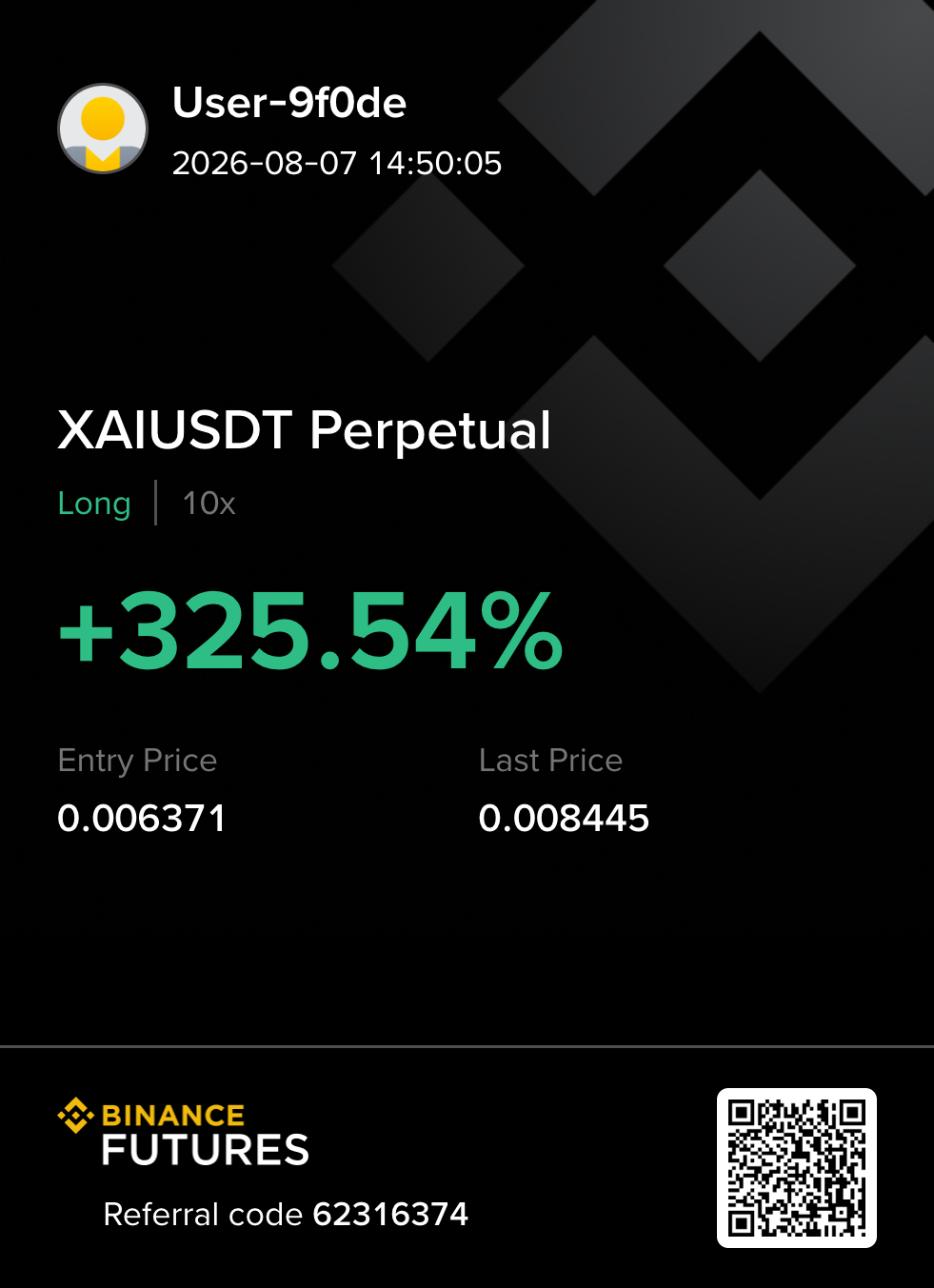 XAIUSDT long 수익 카드