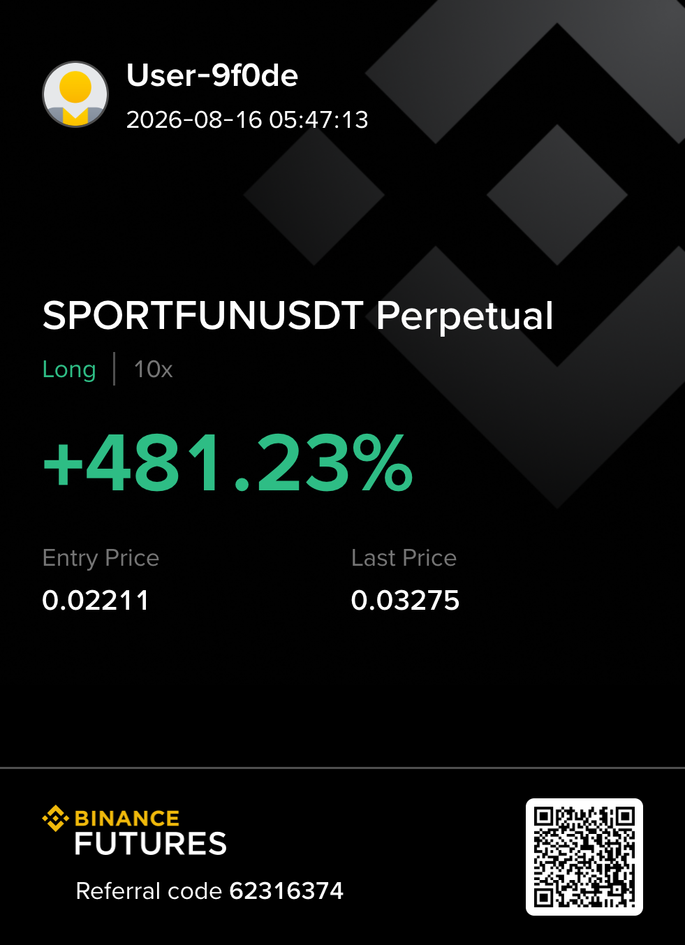 SPORTFUNUSDT long 수익 카드